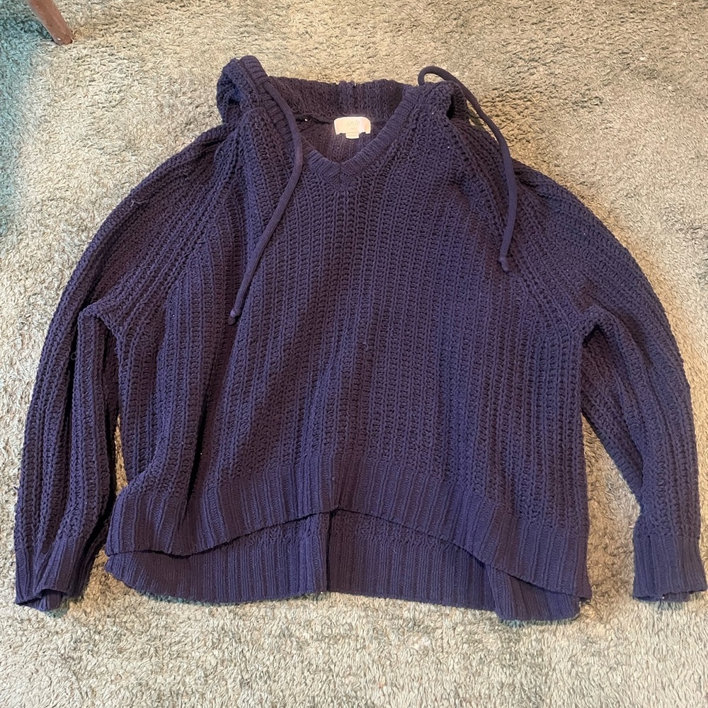 Aerie Deep Blue Chenille Hooded Sweater